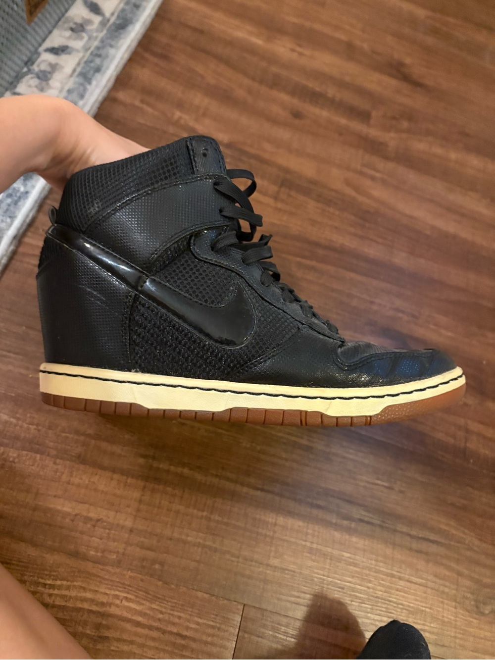 Nike Black High-Top Wedge Sneakers with Cream Midsole